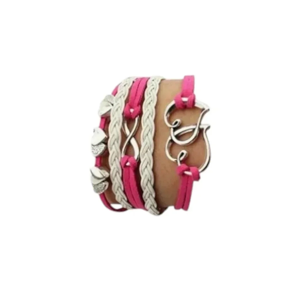 Pink Hearts Infinity Faux Leather Multi-layered Bracelet